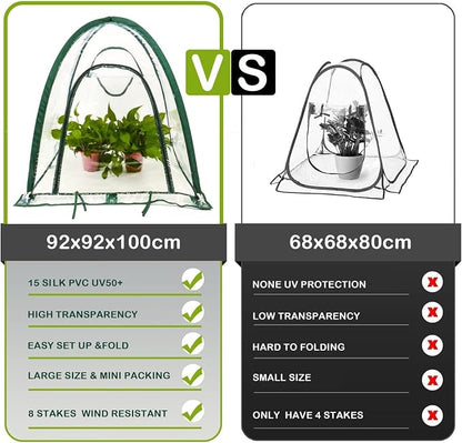 Porayhut Pop Up Greenhouse Cover Flower House,Pack of 3,Mini Gardening Plant Sunshine Room,Backyard PVC Cover for Cold Frost Protector Gardening Plants