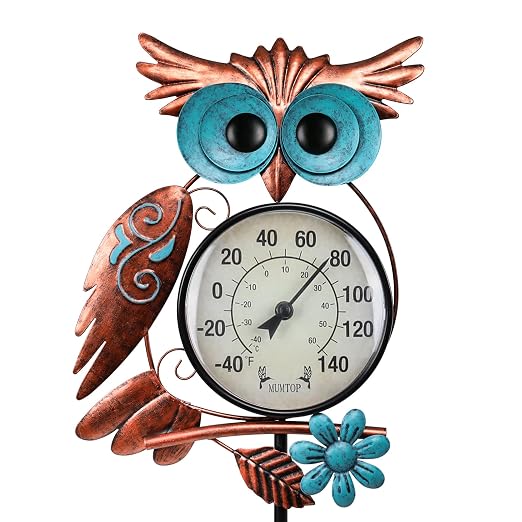 MUMTOP Outdoor Thermometer, Owl Outside Decor for Patio, Yard and Garden | No Battery Needed, Waterproof, Indoor and Outdoor, Easy to Read, Gifts Idea