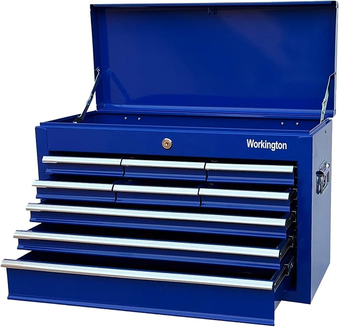 Workington Portable Metal Tool Chest with 9 Drawers, 24" 9-Drawer Tool Chest Cabinet with Ball Bearing Drawer Slides, Steel Tool Storage Box Organizer 4006 Blue