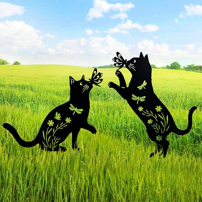 TIGGSY Cat Metal Decorative Garden Stakes Cat Gifts for Women/Men Unique Gifts Silhouette Statues for Yard Art, Outside, Patio, Outdoor Decor, Garden Decorations, Lawn Ornaments
