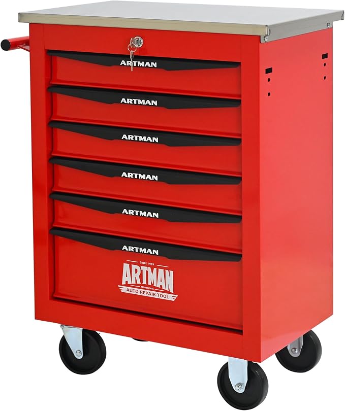 KEIKI 6 Drawers Tool Cart on Wheels,Multifunctional Rolling Tool Chest Tool Storage,Drawers Rolling Tool Trolley Organizer Tool Case for Garage, Warehouse, Workshop, Repair Shop (Red)