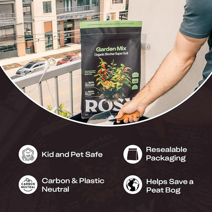 Rosy Garden Mix Biochar Potting Soil for Outdoor Plants, 8 Quart | Organic Garden Soil with Worm Castings for Vegetables, Herbs, and Flowers, Peat-free Outdoor Potting Mix, Made in USA