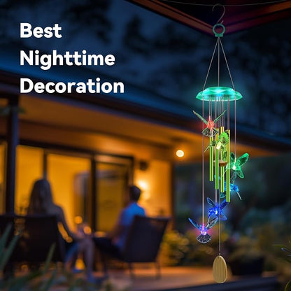 Wind Chimes,Hummingbird Solar Wind Chimes for Outside,Green Gradation Aluminum Tubes Deep Tone Memorial Wind Bell for Garden/Patio Mobiles Decorative Gifts for Mom, Wife, Grandma Neighbors(37" Long)