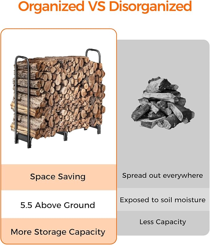 Firewood Rack，4ft Heavy Duty Fire Wood Storage Racks for Indoor Outdoor，Metal Log Holders for Firewood，Fireplace Wood Pile Storage Stacker Organizer, Black