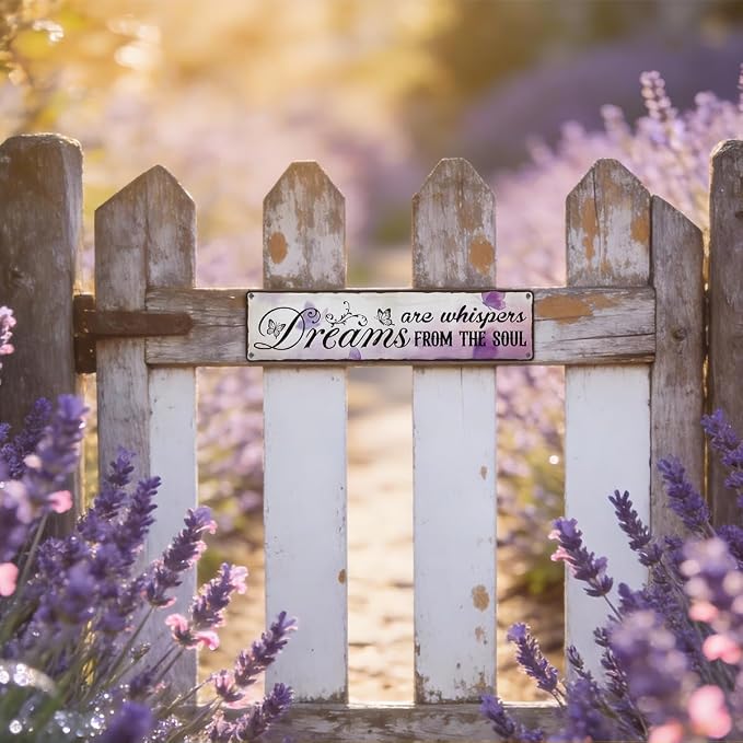 Garden Metal Tin Sign, Vintage Farmhouse Decor, Dreams Are Whispers From the Soul, Butterfly Wall Decor for Yard Fence Door Porch, Meaningful Indoor Outdoor Garden Decoration, 15.7 x 3.9 Inches