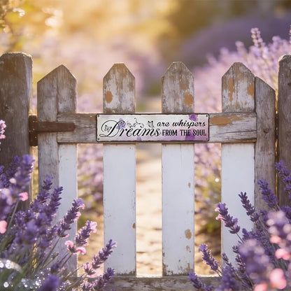 Garden Metal Tin Sign, Vintage Farmhouse Decor, Dreams Are Whispers From the Soul, Butterfly Wall Decor for Yard Fence Door Porch, Meaningful Indoor Outdoor Garden Decoration, 15.7 x 3.9 Inches