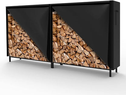 WALMANN 8ft Firewood Rack with Cover, Heavy Duty Firewood Rack With Weather Resistant 600D Oxford Fabric Cover, Indoor/Outdoor Wood Rack for Firewood