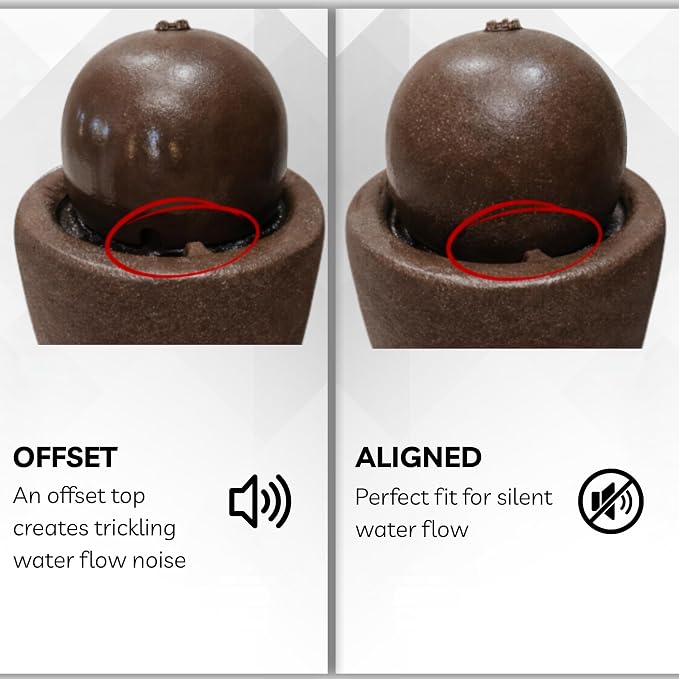 XBrand 25.98" H Brown Round Stone Indoor/Outdoor Modern Sphere Water Fountain with LED Lights – Ball Bubbling Fountain Décor for Garden, Patio, or Tabletop