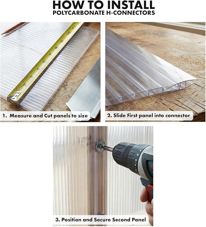 Polycarbonate Greenhouse Panels (H Connectors) - 0.15" Thick, Fits 4mm Twin-Wall Polycarbonate Panels, Join 2 Pieces of Panels Together, 4-Foot Length, 10 Pieces (H Connectors 4mm, 4ft)
