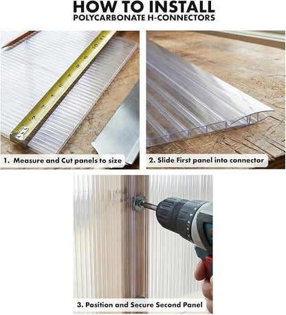 Polycarbonate Greenhouse Panels (H Connectors) - 0.15" Thick, Fits 4mm Twin-Wall Polycarbonate Panels, Join 2 Pieces of Panels Together, 4-Foot Length, 10 Pieces (H Connectors 4mm, 4ft)