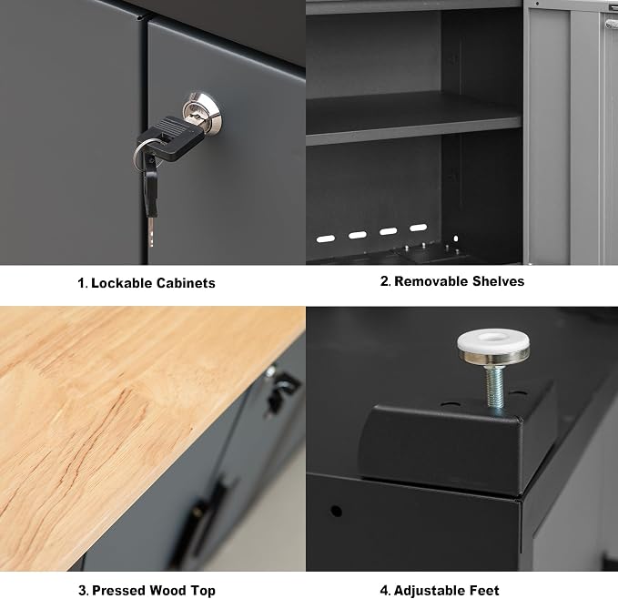 BIG RED 6 Piece Set Garage Cabinets: Lockable Design for Optimal Garage Storage and Organization, Garage Workbench with Storage ,76.8" 18.6" 75.95", Black/Grey