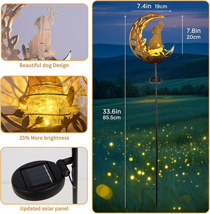 JOBOSI Solar Moon Dog Decorative Light Gifts, Solar Moon Dog Moving Decorative Ground Stake Light, Mother's Day Gift， Gift for Women Mom Grandma, Garden Lawn Decor Christmas & New Year Gift