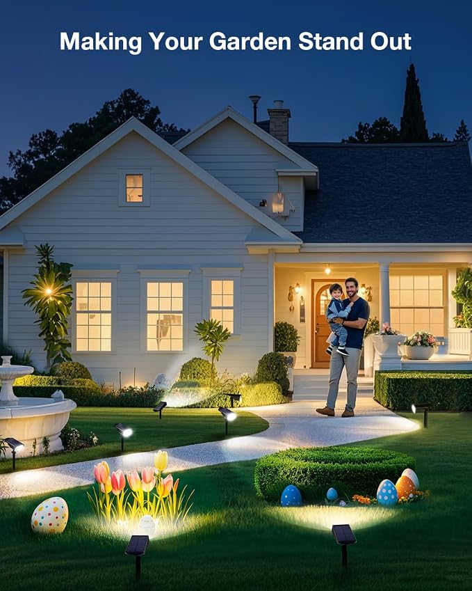 Solar Power Spotlight Outdoor Waterproof Landscape LED Accent Lighting for Yard, Tree, Plants, Walls, Path, Garden, Statues, Adjustable Brightness,Dusk to Dawn Long Lasting (Cool White, 1 Pack)