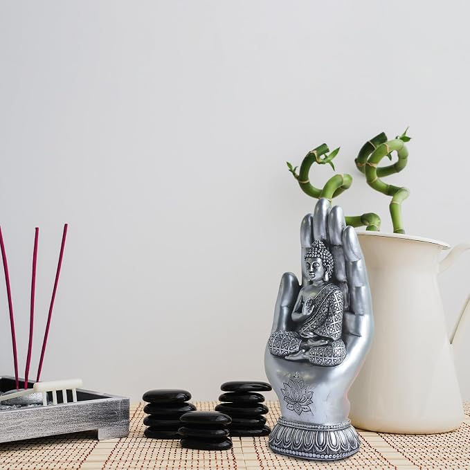 Pigort Buddha Statue Home and Garden Zen Lotus Decorative Sculpture Praying Collectibles Figurines,Home Decoration for Self 9.1 in, Resin