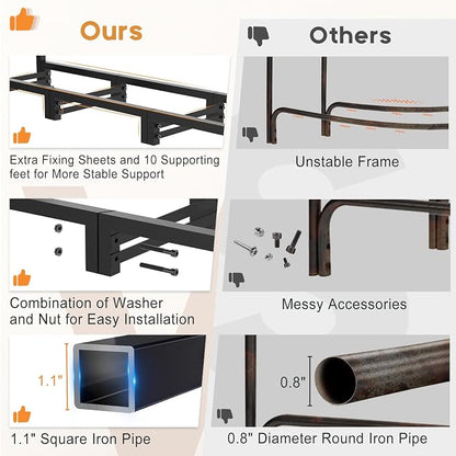 8ft Firewood Rack Outdoor with Waterproof Widened Cover, Heavy Duty Firewood Holder Included Supporting Strap, Powder-coated Wood Rack for Firewood Storage