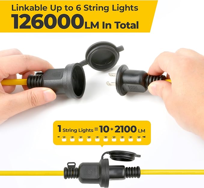 100FT 150W Ultra Bright ETL Listed LED Temp Work Construction String Lights | Linkable Up to 6 sets, 140 LM/W, 18/2 SJTW, IP65 Waterproof, Outdoor Temporary Hanging Lighting for Jobsite Shop Crawl Space