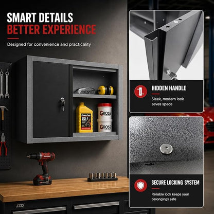 JZD Steel Wall Cabinet for Tool Organization with Two Removable Shelves, Industrial-Strength Metal Hanging Cabinets, for Garage Workshop