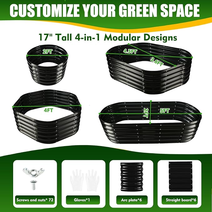 TBMLC 17" Tall Elevated Oval Metal Raised Garden Bed - 5ft x 2ft in Size and 0.8MM Thick Durable Planter Bed/Box for Vegetables Flowers Succulent at Patio/Garden Outdoor (Black, 5X2X1.4 FT)