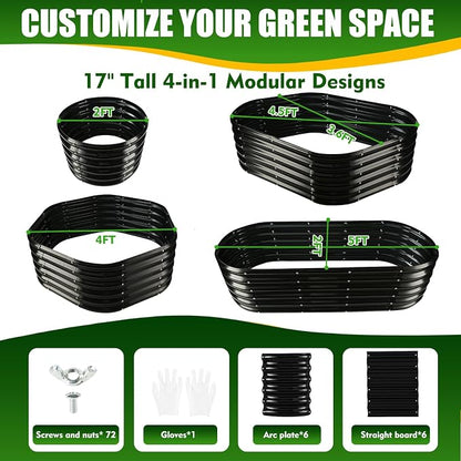 TBMLC 17" Tall Elevated Oval Metal Raised Garden Bed - 5ft x 2ft in Size and 0.8MM Thick Durable Planter Bed/Box for Vegetables Flowers Succulent at Patio/Garden Outdoor (Black, 5X2X1.4 FT)