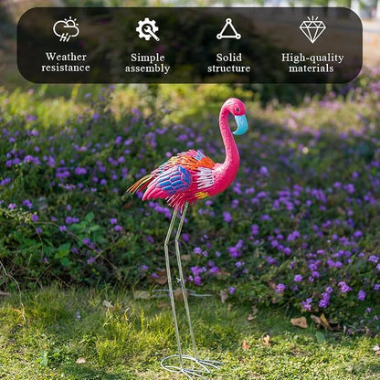 37" Flamingo Garden Statue,Metal Birds Garden Sculptures for Outside,Large Yard Art Outdoor Statue Lawn Ornaments for Home, Patio, Backyard Decor