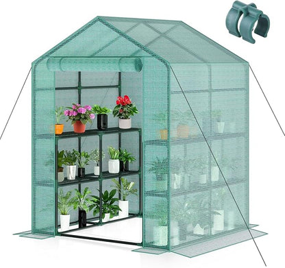 Greenhouse, 57 x 57 x 76'' Greenhouses Plant Tent for Outdoors, Durable Grow Kit with Window, Thicken PE Cover, 3 Tiers 8 Shelves, Heavy Duty Walk in Green Houses for Indoor Backyard Outside