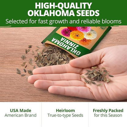 HOME GROWN Oklahoma Zinnia Seeds for Planting Outdoors 50 Heirloom Non-GMO Seeds (0.5g), Annual Cut Flower Mix, Pink & Mixed Colors, Bouquets & Borders, Spring 2026, Zones 3–10 (Zinnia elegans)