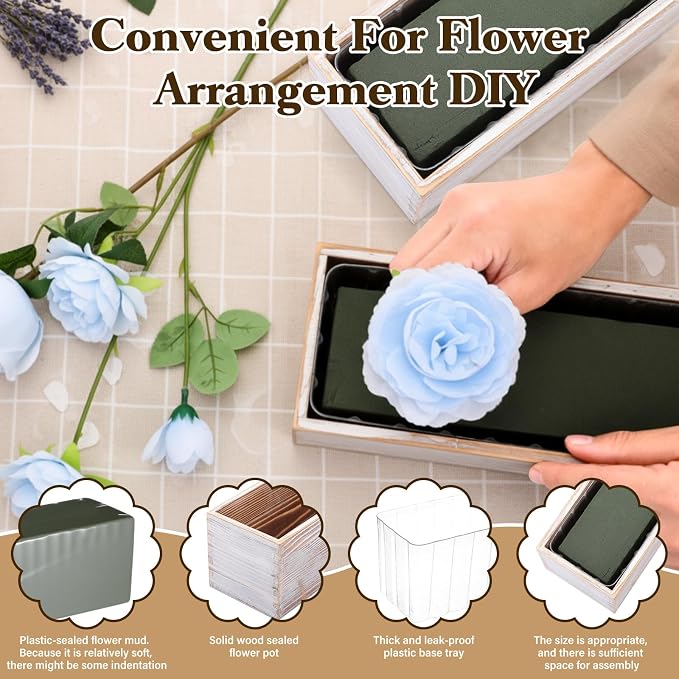 Sintuff 8 Set Rectangle Wooden Planters, 17 x 4 Inch Wood Boxes with Removable Plastic Liner & Floral Foam Blocks, Rustic Wood Planter for DIY Centerpieces Home Wedding Garden Bookshelf Decor