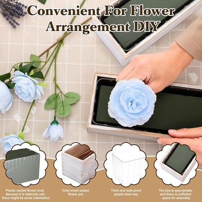 Sintuff 16 Set Rectangle Wooden Planters, 17 x 4 Inch Wood Boxes with Removable Plastic Liner & Floral Foam Blocks, Rustic Wood Planter for DIY Centerpieces Home Wedding Garden Bookshelf Decor