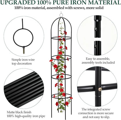 100% Metal Garden Obelisk Trellis for Climbing Plants Outdoor, 6.6ft Tall Metal Plant Support with Garden Twist Tie for Tomato Cucumber Pea Ivy Vines Rose Clematis Potted Plant Trellis 1 Pack