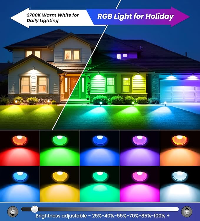 MEIKEE 15W RGBW LED Landscape Spotlights with Remote and 4.9FT Cord | RGB Color Changing IP66 Waterproof Outdoor Pathway Lamp, Landscape Lighting for Christmas Halloween Festival Party, 8 Pack