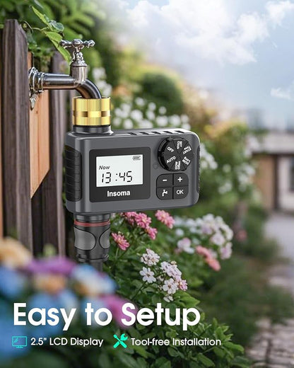 2-Packs Water Timer for Outdoor Garden Hose, Hose Timer with Rain Delay/Manual Mode, Automatic Drip Irrigation Controller System for Lawn Yard Garden Watering