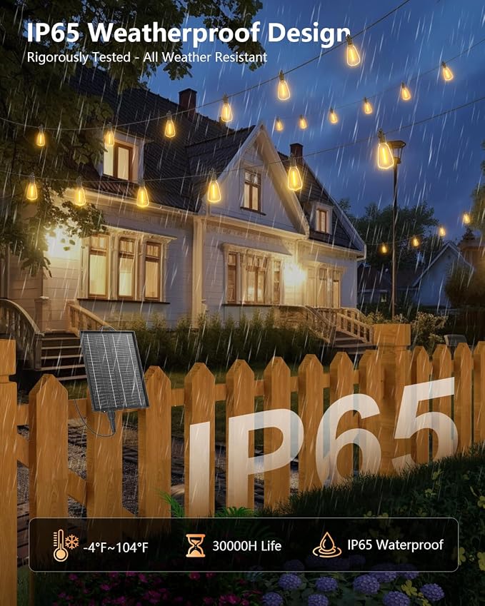 Brightown 100FT Solar String Lights Outdoor Waterproof with Remote, 31+2 LED Shatterproof Bulbs, Dimmable & Timable, 3 Light Modes, Solar Lights for Backyard Party Patio Decor - 26Hrs Runtime