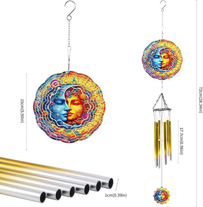 Celestial Sun Moon Wind Chime, Hanging Wind Spinner Gift for Women Mom, Stainless Steel Outdoor Garden Patio Porch Décor