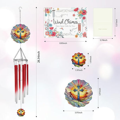 Colorful Cross Wind Chimes for Outside with Wind Spinner, Outdoor Summer Garden Patio Yard Porch Decor, Religious Cross Wind Chime with Gift Box, Christian Gifts for Women Mom