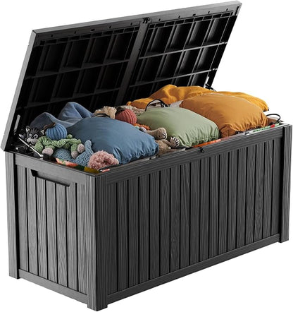 Zapdos 180 Gallon Outdoor Storage Box, Resin Deck Box for Furniture Cushions Garden Tools, Waterproof Lockable Outside Storage Boxes, Black, 61" L x 28.4" W x 29" H