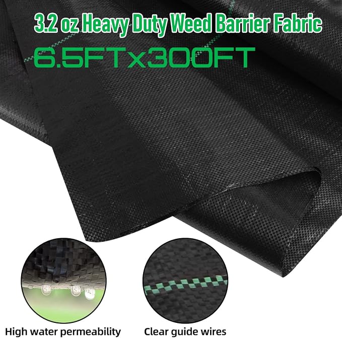 LAVEVE 6.5FT x 300FT Weed Barrier Landscape Fabric, 3.2oz Premium Heavy Duty Garden Cloth, Ground Cover for Gardening, Farming