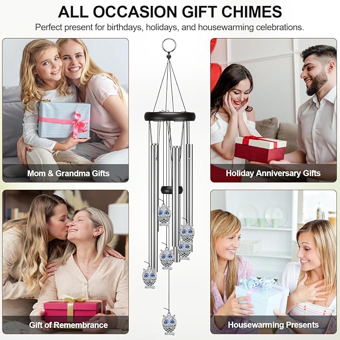 Virekm Small Wind Chimes, House Warming Gifts for Women, New Home Gift Men, Outdoor Gifts for Neighbor, Windchimes for Patio Decoration, Garden Decor for Outside, Zen Decor Yard (Blue Evil Eye Owl)