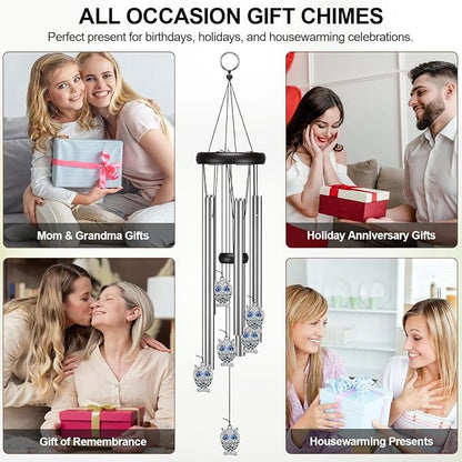 Virekm Small Wind Chimes, House Warming Gifts for Women, New Home Gift Men, Outdoor Gifts for Neighbor, Windchimes for Patio Decoration, Garden Decor for Outside, Zen Decor Yard (Blue Evil Eye Owl)