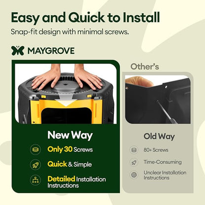 Maygrove Outdoor Compost Bin 53 Gallon, Dual Chamber Large Compost Tumbler for Garden Backyard, with 360° Rotating, Sliding Doors & Solid Steel Frame, Updated Instructions