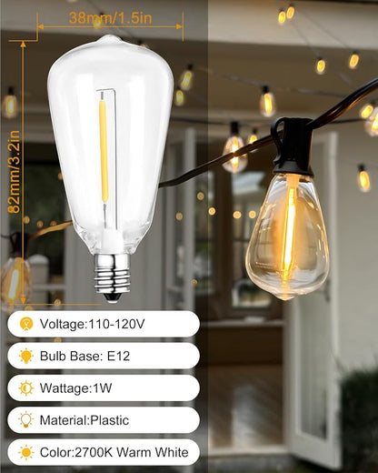 BRIMAX 10FT Outdoor String Lights with 10 Bulbs,ST38 1W Plastic LED Edison Bulbs, Shatterproof, Waterproof String Lights, Perfect for Bistro, Pergola, Backyard and Garden | Shatterproof and Waterproof Edison Bulb String Lights, Perfect for Bistro, Perg...