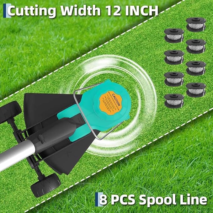 Garvee String Trimmer Cordless - Weed Wacker Battery Powered Electric Weed Trimmer with 2x2.0Ah Batteries, 12" Grass Cutter Auto Line Feed, Lawn Trimmer with 8 Pcs Spools, Lightweight Edger Lawn Tool