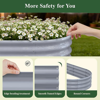 Galvanized Raised Garden Bed, 8x3x1.5ft Oval Metal Planter Box | Easy Tool-Free Assembly, Beginner & Senior Friendly, 18" Tall Large Outdoor Gardening Beds for Vegetables, Flowers, Herb Gray