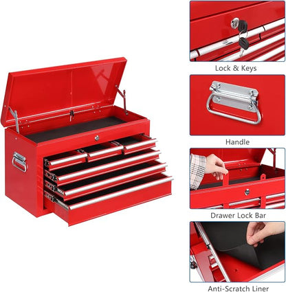 TUFFIOM 8-Drawer Rolling Tool Chest, Tool Storage Cabinet w/Lockable Wheels, Detachable Top, Drawers & Side Hooks, Mechanic Tool Organizer Box for Garage Warehouse Repair Shop