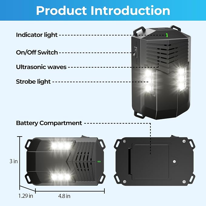 Ultrasonic Repellent Mouse for Cart- Under Hood Battery & Plug-in Powered Device, Repels Rodent, Mice, Rats & Squirrels from Vehicle Engine, Garage, Attic, Barn, Shed, Indoor & Outdoor, 2PACK