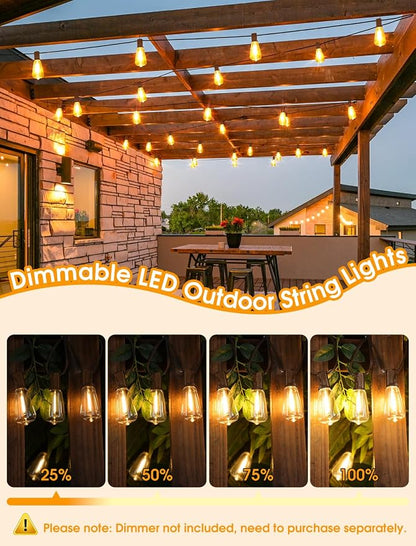 Larkvue 25FT Outdoor String Lights, Patio Lights with 10+1 LED Dimmable Waterproof Shatterproof Linkable ST38 Bulbs for Fence Porch Gazebo, Brown