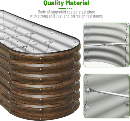 SnugNiture 8x2 ft Oval Raised Garden Bed - 22" Tall Galvanized Steel Planter Box for Vegetables, Herbs, Flowers | Easy Assembly with Support Rods, Brown