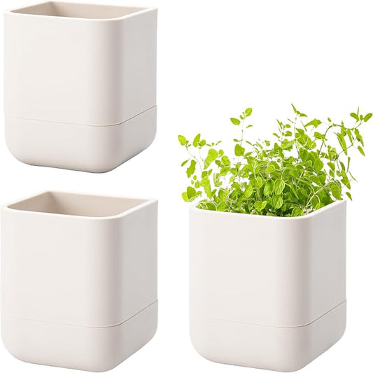 Phoenix Vine 3.5 Inch Wall Mounted Self-Watering Planter Pot for Indoor Houseplants and Herbs | Hanging Planter for Window Sills, Bathroom Walls, Home & Office Décor, Oatmeal, Set of 3, 01-A-G-3