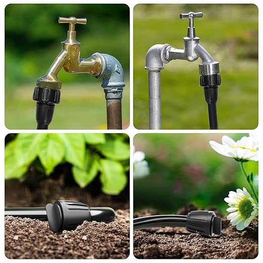 Bonviee 6-Pack 5/16 Inch Drip Irrigation Fittings, Adapters and End Plugs | Includes 3 PVC Female Hose Thread Non-Swivel Adapters and 3 Barbed End Plugs for 5/16-Inch Mainline Tubing.