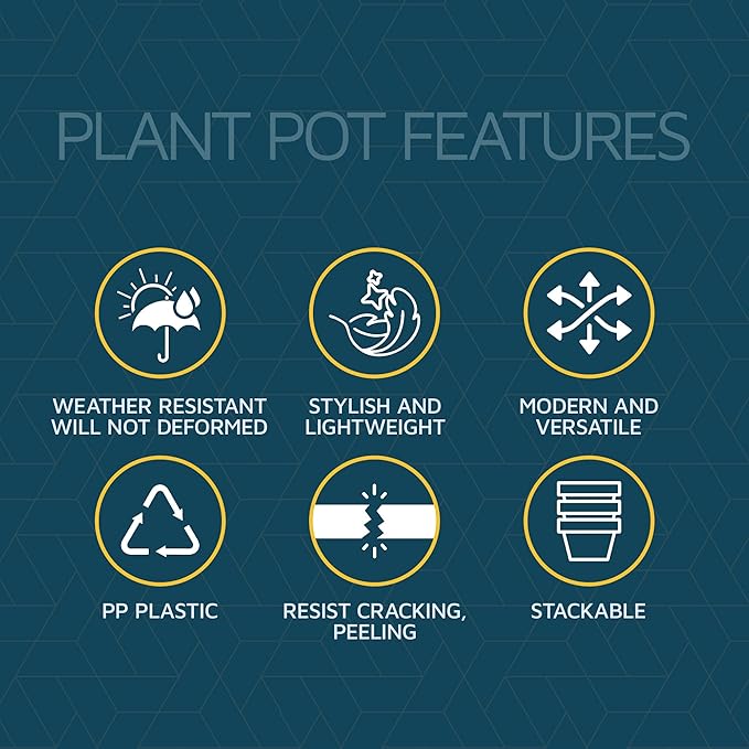 White Plant Pots with Drainage Holes & Saucers 3 Pack, Indoor & Outdoor Stackable Space-Saving Planters for Houseplants & Flowers, (7", 6.7", and 6" Inches), Durable & Weatherproof Materials