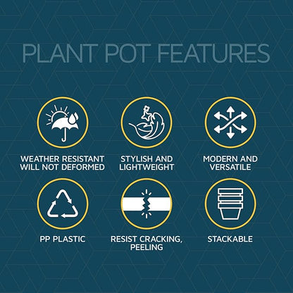 White Plant Pots with Drainage Holes & Saucers 3 Pack, Indoor & Outdoor Stackable Space-Saving Planters for Houseplants & Flowers, (7", 6.7", and 6" Inches), Durable & Weatherproof Materials